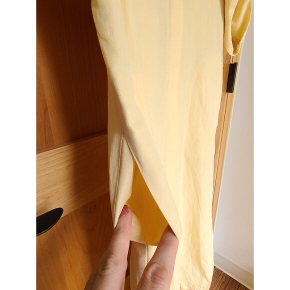 NEW H Look Silk Linen Butter Yellow Maxi Shirt Dress MEDIUM Roll Tab Sleeves M - Picture 6 of 6